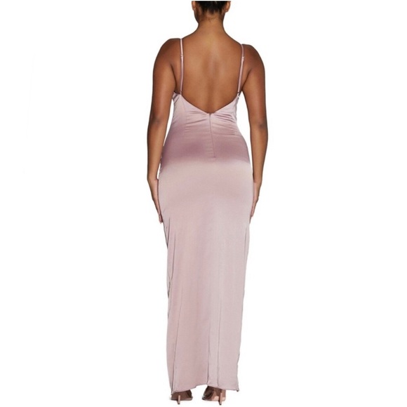 NWT Naked Wardrobe Satin Dreams Side Slit Slip Maxi Dress Blush Pink size M - Picture 11 of 11